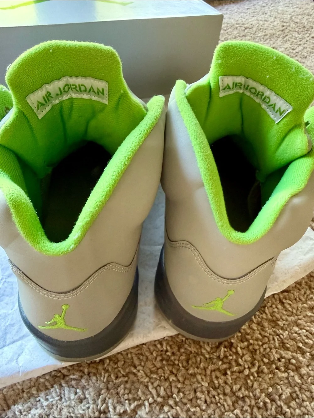 Air Jordan 5 Retro High-Top Sneakers in Grey and Lime Green